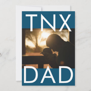 Ultra Modern Blue Text Father's Day Photo THX DAD Thank You Card