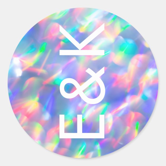 Ultra Modern Bold Big Monogram Iridescent Wedding Classic Round Sticker (Front)