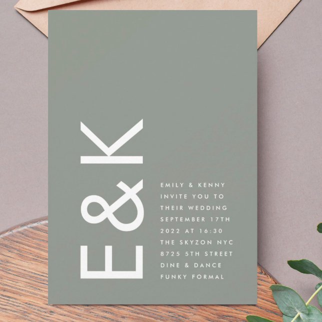 Ultra Modern Bold Big Monogram Moss Green Wedding Invitation (Creator Uploaded)