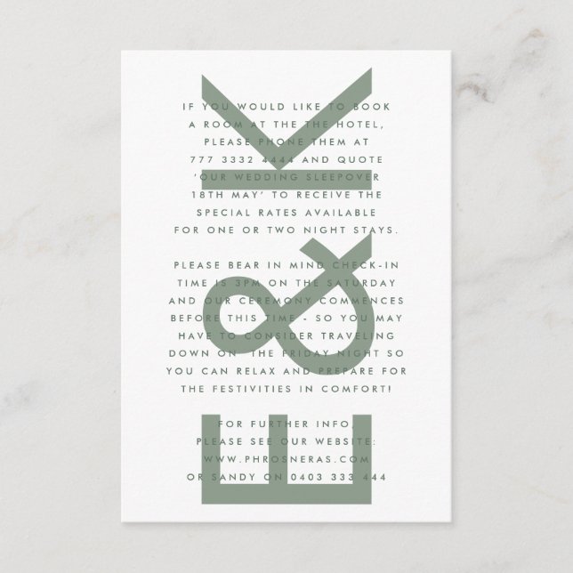 Ultra Modern Bold Big Monogram Sage Green Wedding Enclosure Card (Front)