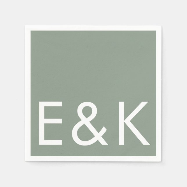 Ultra Modern Bold Big Monogram Simple Sage Green Napkin (Front)