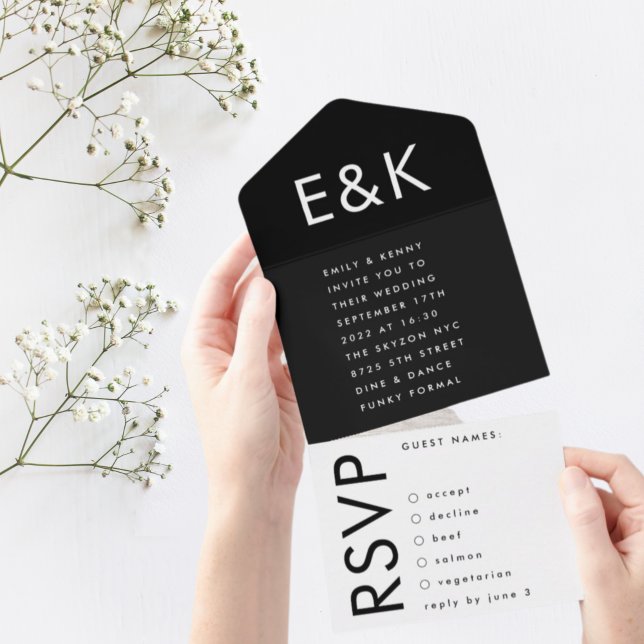 Ultra Modern Bold Big Monogram Simple Wedding All In One Invitation (Creator Uploaded)