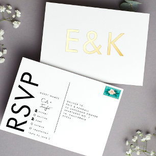 Ultra Modern Bold MONOGRAM RSVP GOLD FOIL POSTCARD