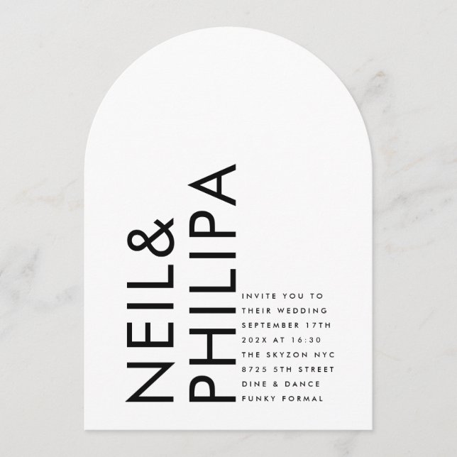 Ultra Modern Bold NAMES Simple Wedding Arch Invitation (Front)