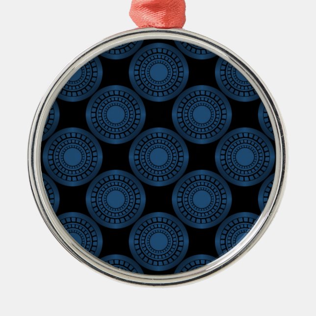 Ultra Modern Circles Premium Ornament, Blue Metal Ornament (Front)