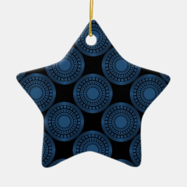 Ultra Modern Circles Star Ornament, Blue Ceramic Ornament (Front)