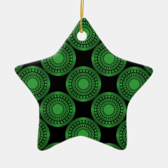 Ultra Modern Circles Star Ornament, Green Ceramic Ornament (Front)