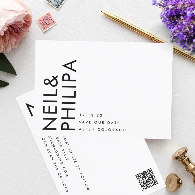 Ultra Modern Editable QR Code Photo Black White Save The Date (Creator Uploaded)