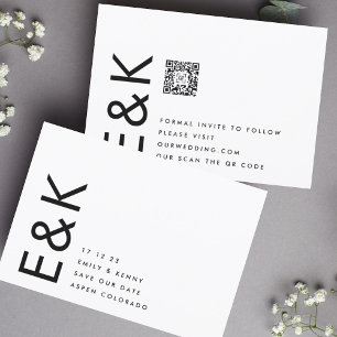 Ultra Modern Editable QR Code Photo Black White Save The Date