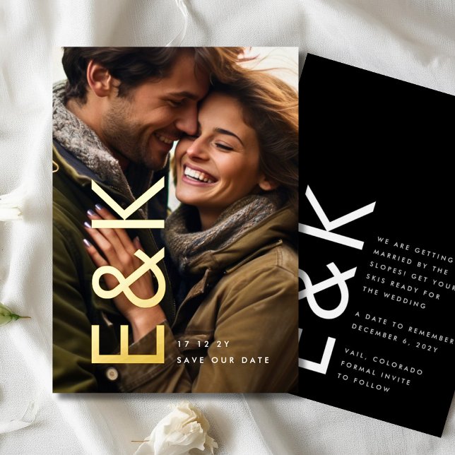 Ultra Modern Gold Photo Monogram Save Our Date (Creator Uploaded)