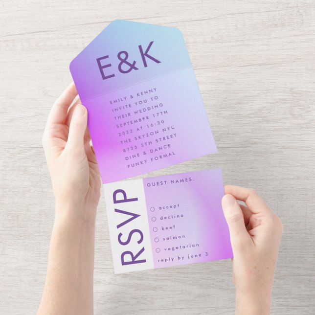 Ultra Modern Gradient Purple Fall Wedding All In One Invitation (Tearaway)