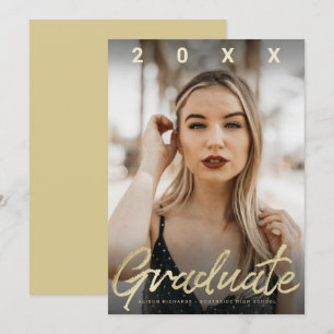 Ultra Modern Graduate Gold Brush Script Photo Card