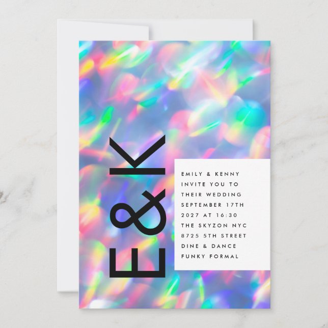Ultra Modern Iridescent Monogram Wedding Invitation (Front)