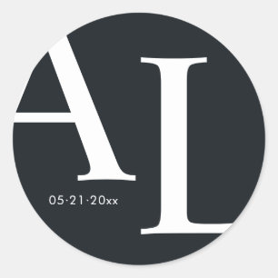 ultra modern large monogram wedding classic round sticker