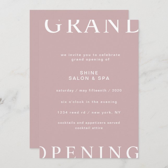 ultra modern layout elegant script grand opening invitation (Front/Back)