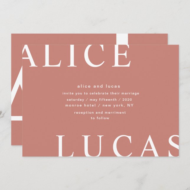 Ultra Modern Layout Monogram Coral Wedding Invitation (Front/Back)