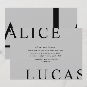 Ultra Modern Layout Monogram Grey Wedding Invitation
