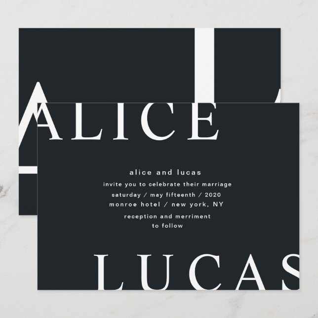 Ultra Modern Layout White Monogram Wedding Invitation (Front/Back)