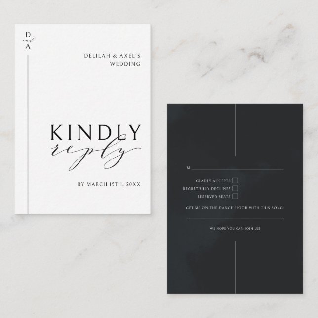 Ultra-Modern Minimal Black & White RSVP Enclosure Card (Front/Back)