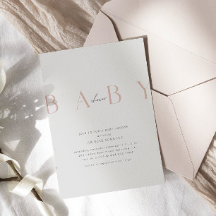 Ultra-Modern Minimal Dusty Pink Baby Shower Invitation