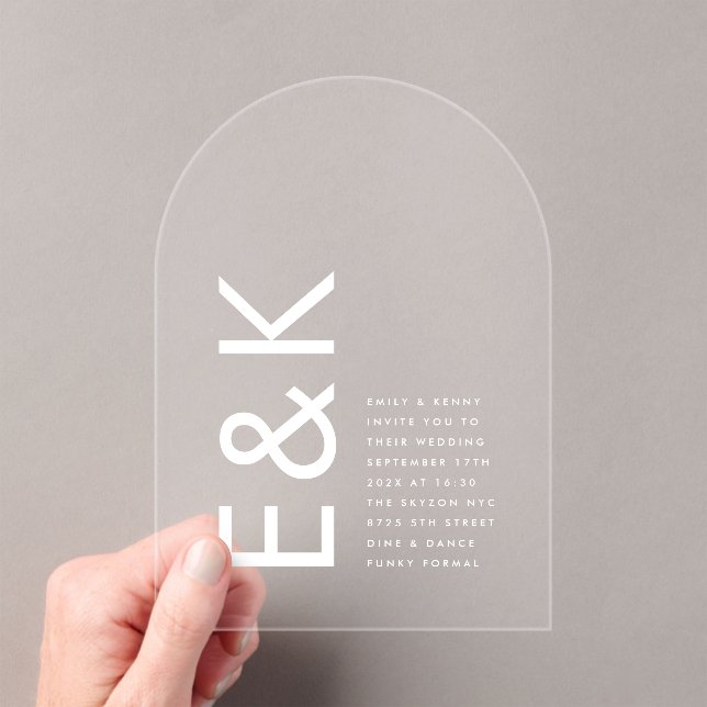 Ultra Modern Monogram Wedding Arch Acrylic Invitations (Insitu (Handheld))