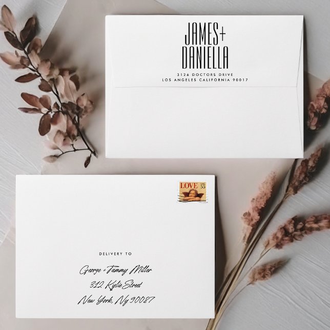 Ultra Modern Names Minimal Return Address Wedding Envelope (Creator Uploaded)