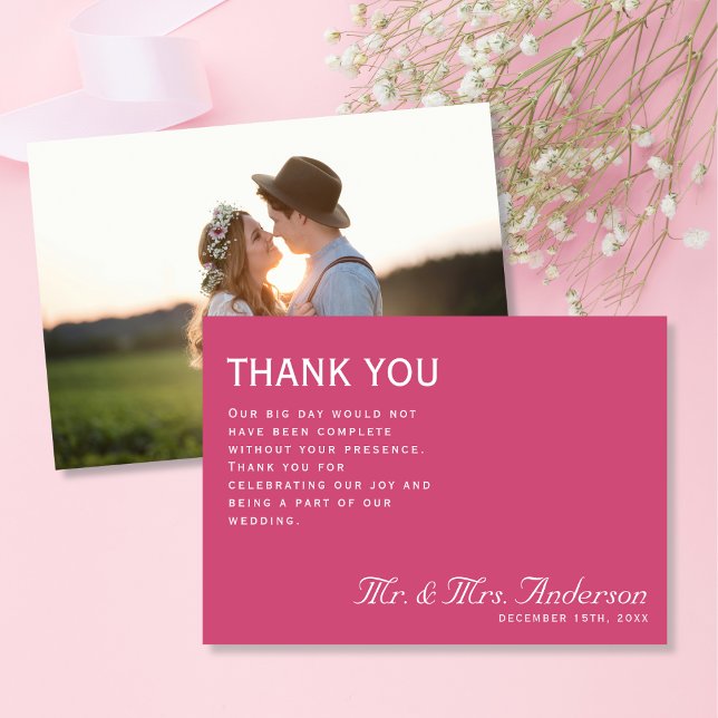 Ultra Modern Pink Plain Chic Photo Thank You Card (Creator Uploaded)