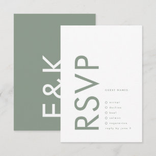 Ultra Modern Sage Green Monogram Simple Wedding RSVP Card