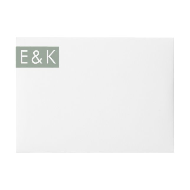 Ultra Modern Sage Green Monogram Simple Wedding Wrap Around Label (Front)