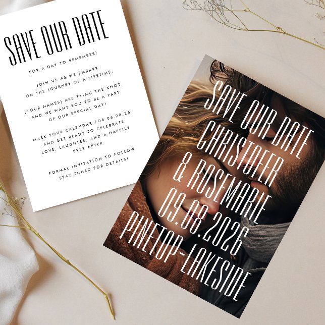 Ultra Modern Simple Photo Big Bold Details Wedding Save The Date (Creator Uploaded)