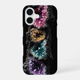 Ultra Narrow Crystal Geode Tower - Gold Teal Magen iPhone 16 Case