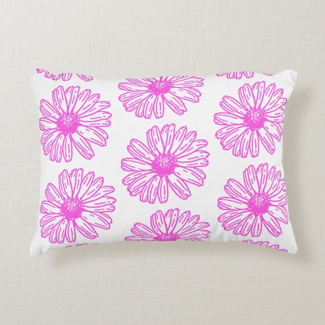 Ultra Pink Daisy Flower Print, Hippie Floral Accent Pillow (Front)
