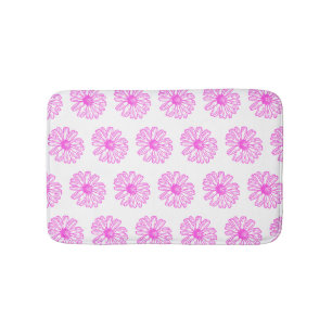 Ultra Pink Daisy Flower Print, Hippie Floral Bath Mat