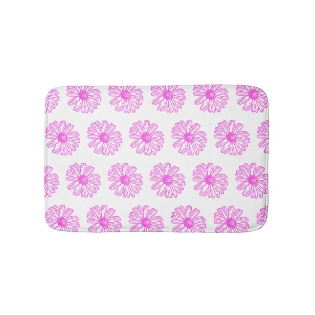 Ultra Pink Daisy Flower Print, Hippie Floral Bath Mat (Front)