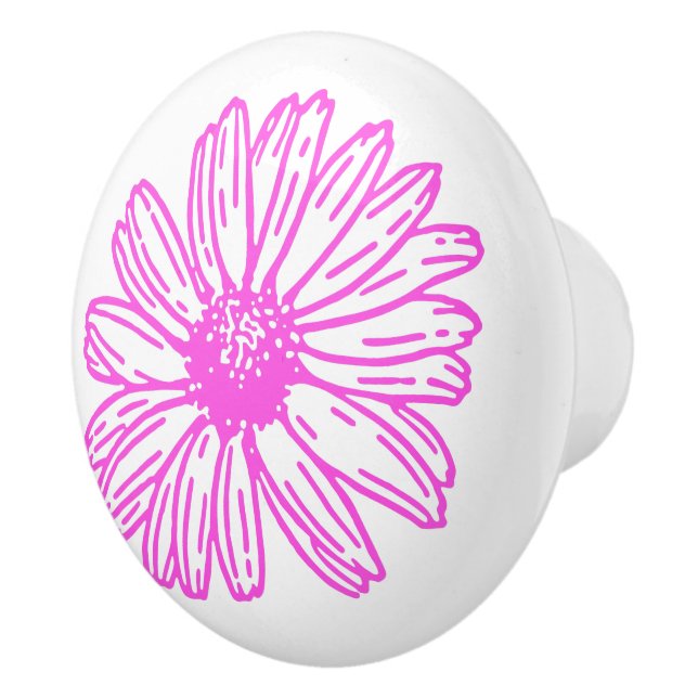 Ultra Pink Daisy Flower Print, Hippie Floral Ceramic Knob (Right)