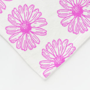Ultra Pink Daisy Flower Print, Hippie Floral Fleece Blanket
