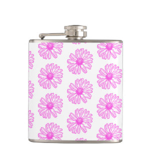 Ultra Pink Daisy Flower Print, Hippie Floral Hip Flask