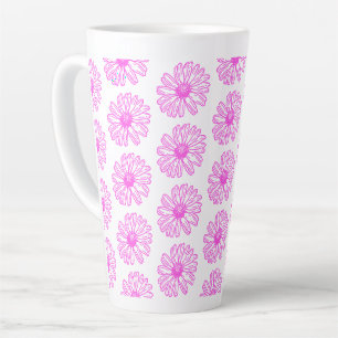 Ultra Pink Daisy Flower Print, Hippie Floral Latte Mug
