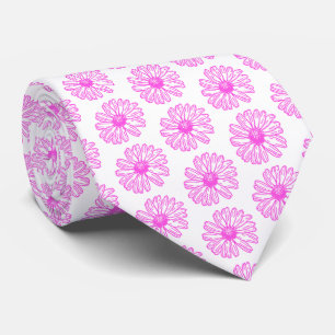 Ultra Pink Daisy Flower Print, Hippie Floral Tie