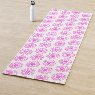 Ultra Pink Daisy Flower Print, Hippie Floral Yoga Mat