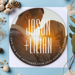 ULTRA SIMPLE BOLD NAMES PHOTO ROUND QR CODE RSVP SAVE THE DATE
