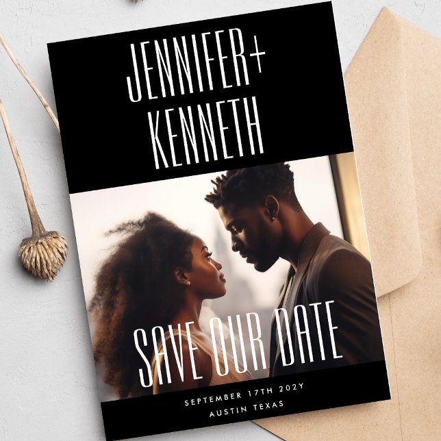 Ultra Simple Modern Editable Photo Names Wedding Save The Date (Creator Uploaded)