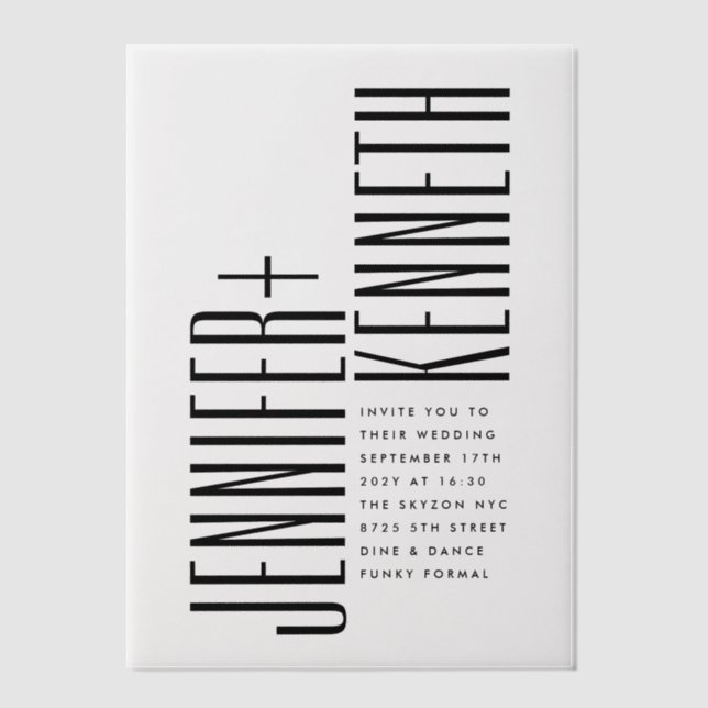 Ultra Simple Modern Minimalist Black White Wedding Vellum Invitations (Front)