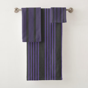 Ultra violet and charcoal five stripe pattern bath towel set