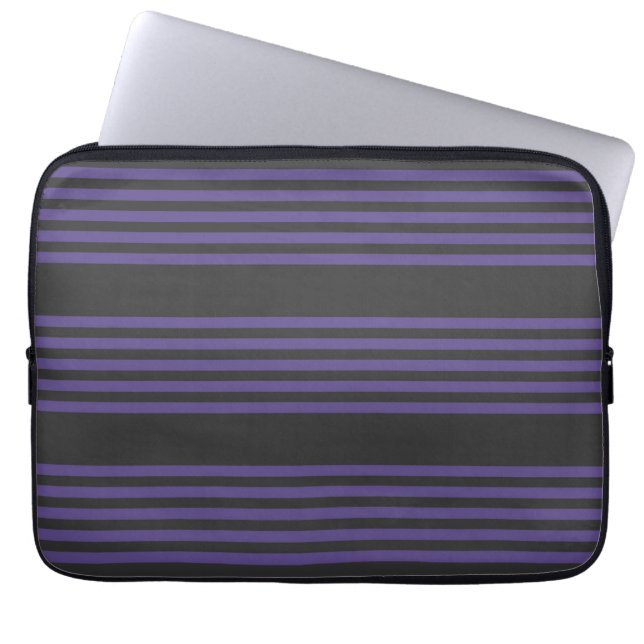 Ultra violet and charcoal five stripe pattern laptop sleeve (Front)