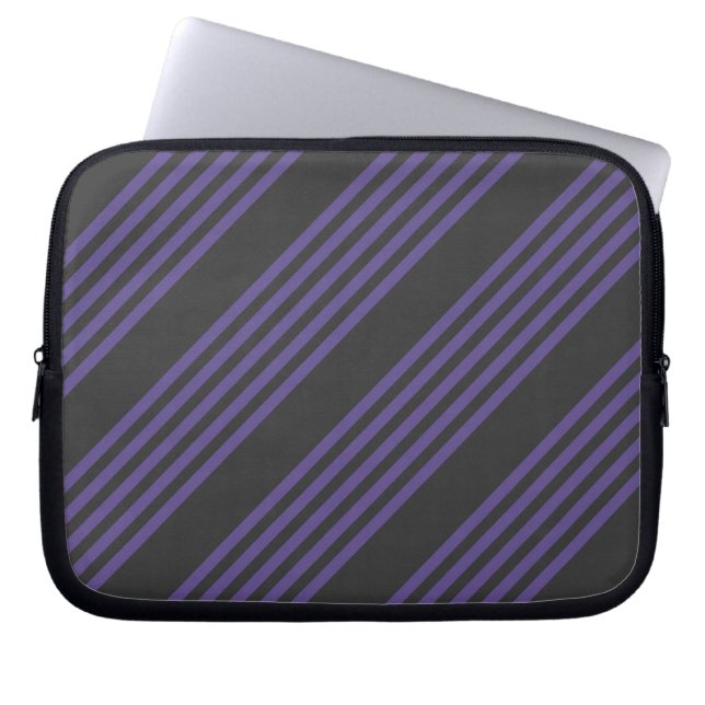 Ultra violet and charcoal five stripe pattern laptop sleeve (Front)