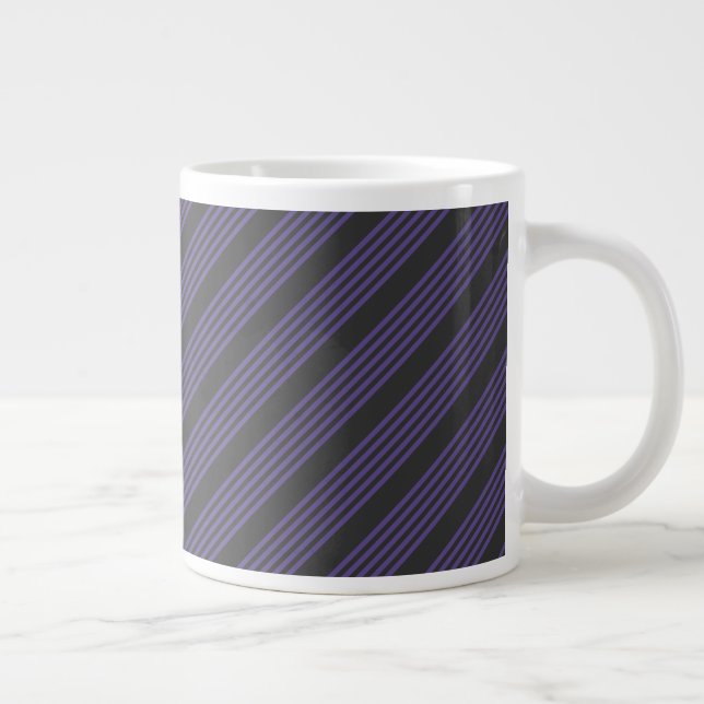 Ultra violet and charcoal five stripe pattern large coffee mug (Right)