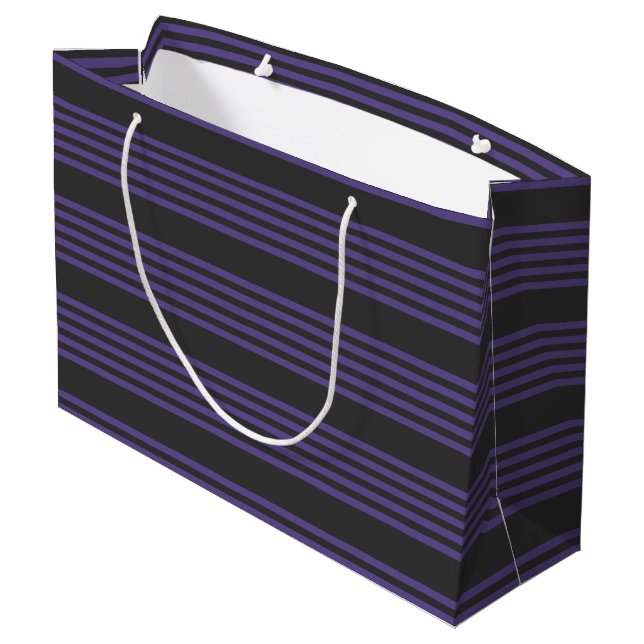 Ultra violet and charcoal five stripe pattern large gift bag (Back Angled)