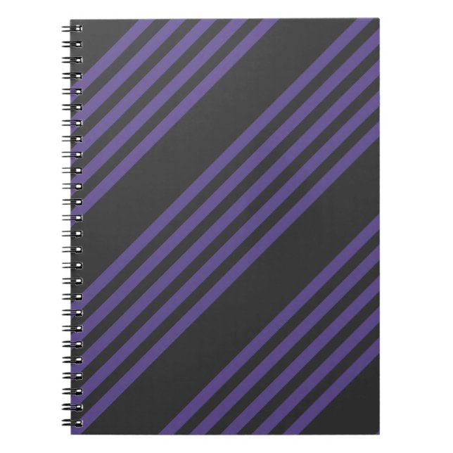Ultra violet and charcoal five stripe pattern notebook (Front)