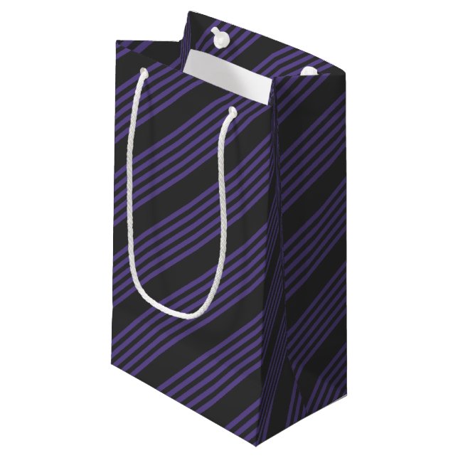 Ultra violet and charcoal five stripe pattern small gift bag (Front Angled)